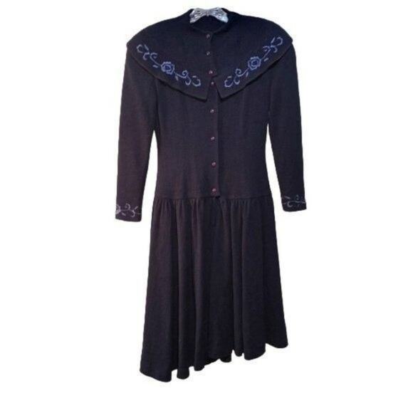 Young Woo Blue Asymmetrical Embroidered Collar Coat Dress XS - Picture 9 of 15